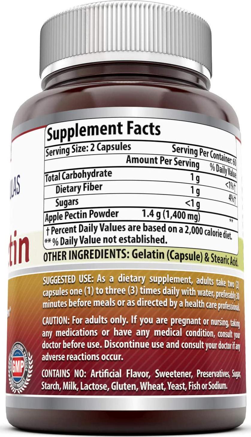 Amazing Formulas Apple Pectin Dietary Supplement - 1400 mg per Serving of 2 Capsules- 120 Capsules Per Bottle - Good Source of Fiber, Promotes Digestive Health, Promotes Regularity* (1)