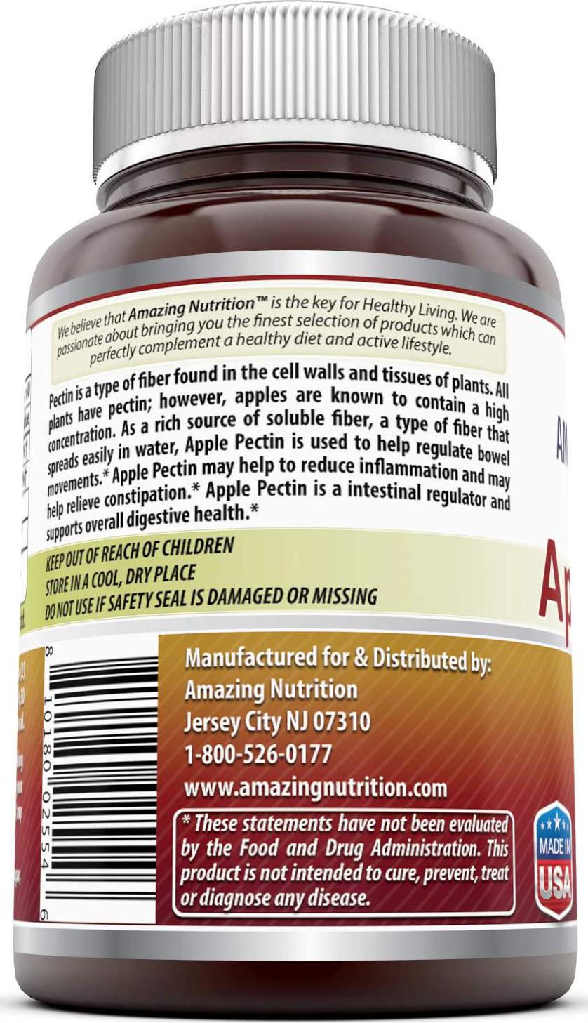 Amazing Formulas Apple Pectin Dietary Supplement - 1400 mg per Serving of 2 Capsules- 120 Capsules Per Bottle - Good Source of Fiber, Promotes Digestive Health, Promotes Regularity* (1)