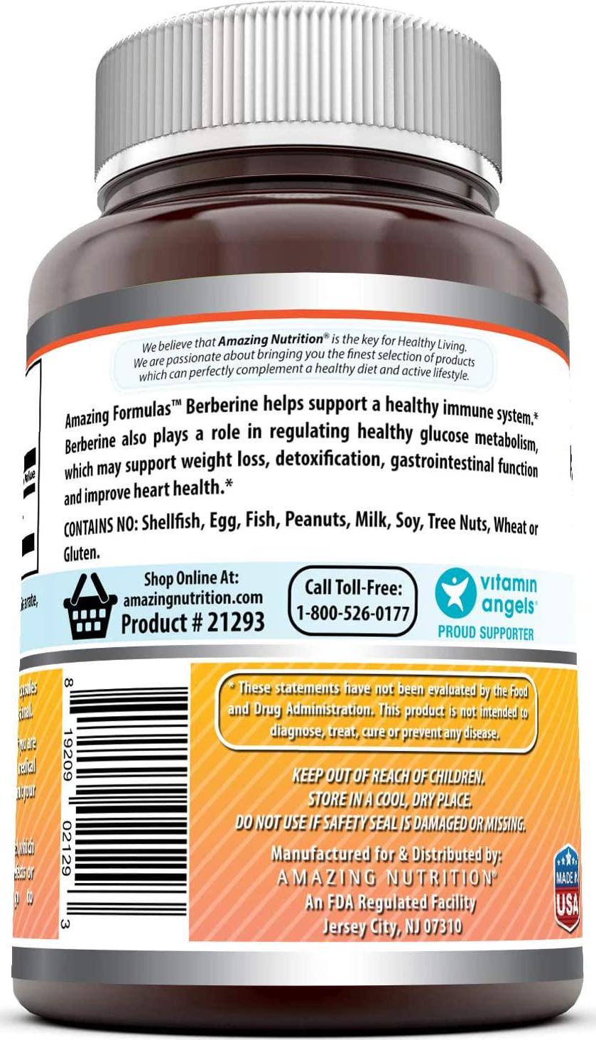 Amazing Formulas Berberine Plus 500 mg Capsules - Supports Immune System - Supports Glucose Metabolism - Aid in Healthy Weight Management (250 Count)