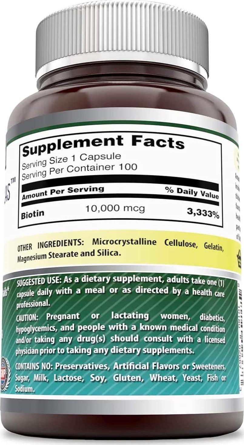 Amazing Formulas Biotin Supplement - 10,000mcg - 100 Capsules (Non-GMO,Gluten Free) - Supports Healthy Hair, Skin and Nails - Promotes Cell Rejuvenation