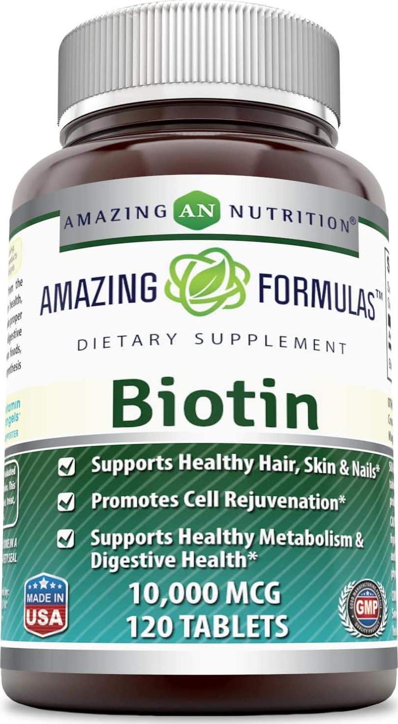 Amazing Formulas Biotin 10000 Mcg, 120 Tablets- Supports Healthy Skin and Hair - Promotes Overall Good Health