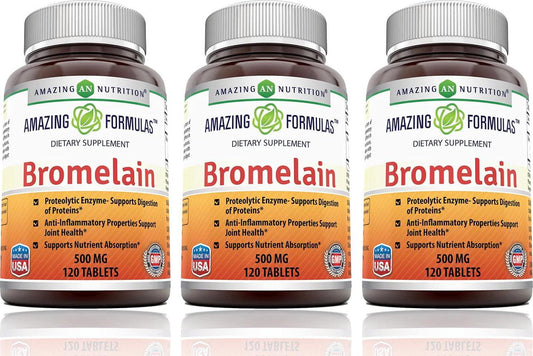Amazing Formulas Bromelain 500Mg Tablets - Proteolytic Enzymes - Supports Digestion of Proteins - Anti-Inflammatory Properties - Supports Nutrient Absorption (120 Count (Pack of 3))