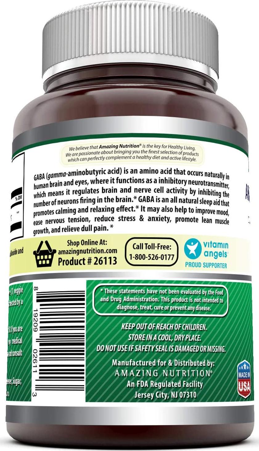 Amazing Formulas GABA - 750 Mg, Veggie Capsules - Calming and Relaxing Effect - Promotes Positive Mood and Releases Stress - Eases Nervous Tension* (300 Count)