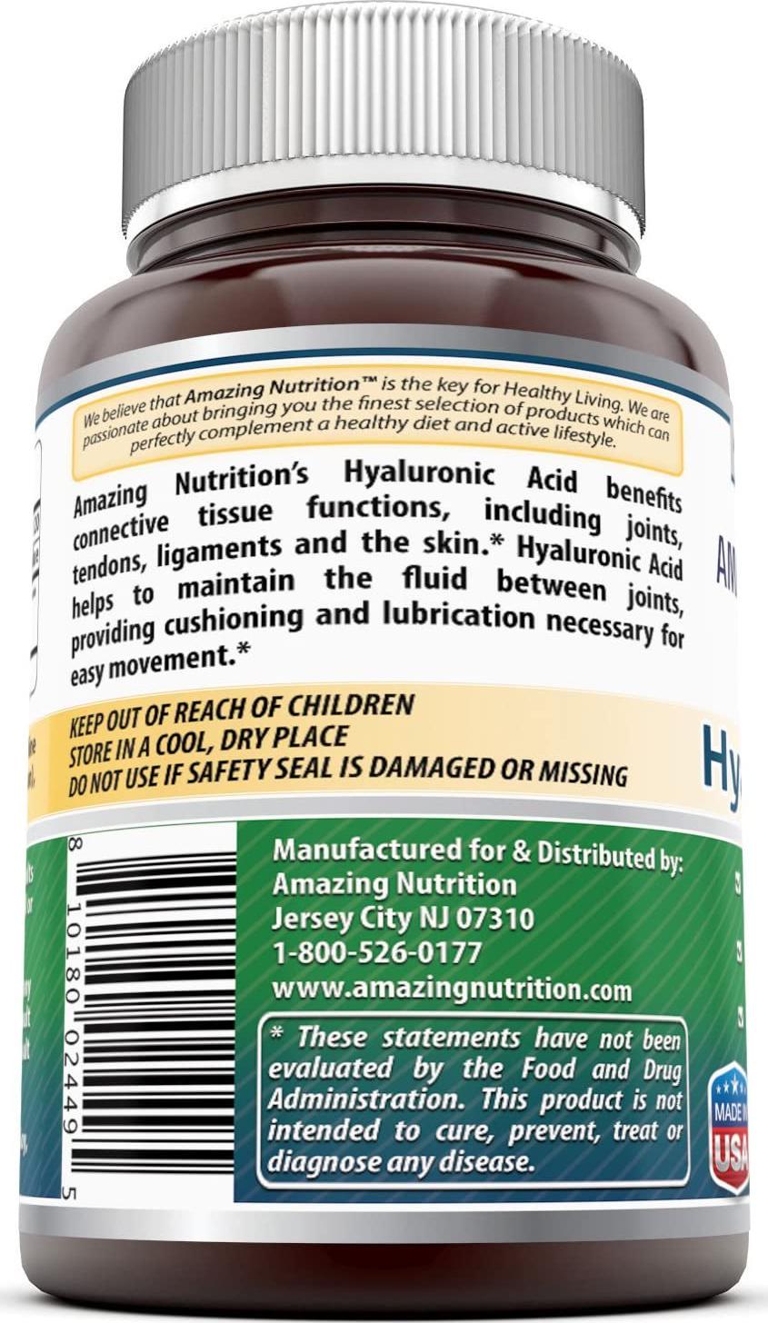 Amazing Formulas Hyaluronic Acid 100 mg 120 Capsules (Non-GMO,Gluten Free) - Support Healthy Connective Tissue and Joints - Promote Youthful Healthy Skin