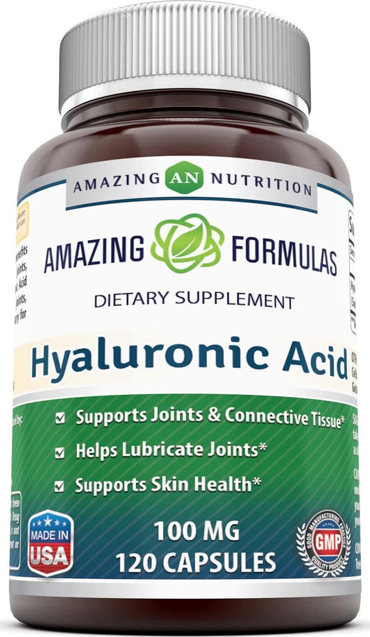 Amazing Formulas Hyaluronic Acid 100 mg 120 Capsules (Non-GMO,Gluten Free) - Support Healthy Connective Tissue and Joints - Promote Youthful Healthy Skin