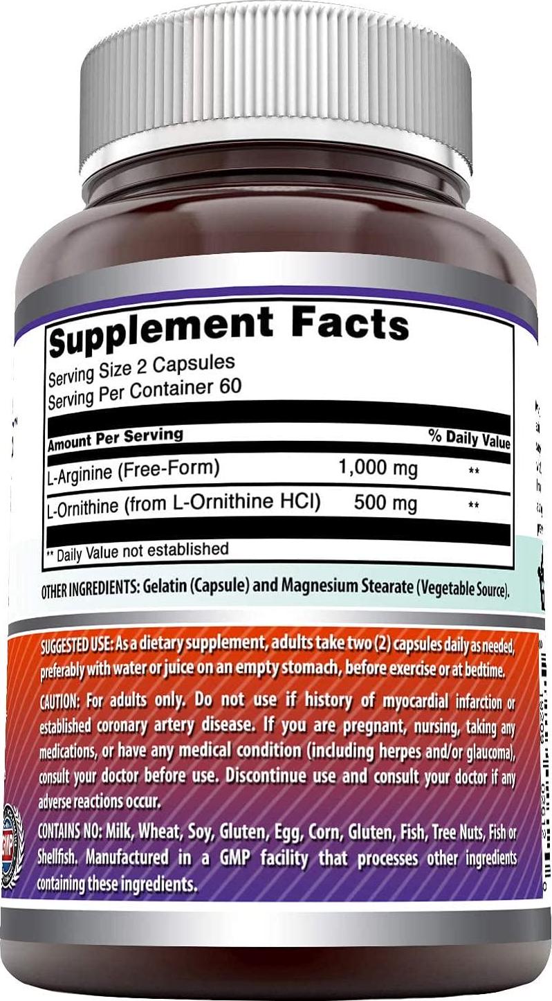 Amazing Formulas L-Arginine/L-Ornithine 1500 Mg Per Serving, 120 Capsules Supplement- Supports Protein Metabolism - Promotes Athletic Performance - Supports Better Circulation