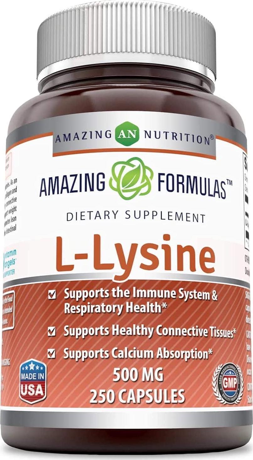 Amazing Formulas L-Lysine 500mg Amino Acid Capsules -(Non GMO,Gluten Free) - Immune Support, Respiratory Health and More (250 Caspules)