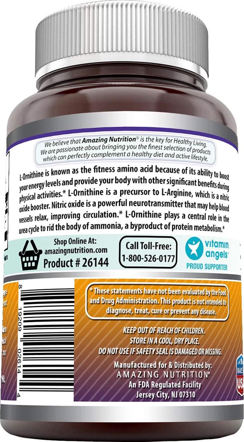 Amazing Formulas L-Ornithine 1500mg Per Serving Veggie Capsules(Non GMO,Gluten Free)- Supports Protein Metabolism, Helps Reduce Muscle Waste, Promotes Peak Athletic Performance(120 Count)