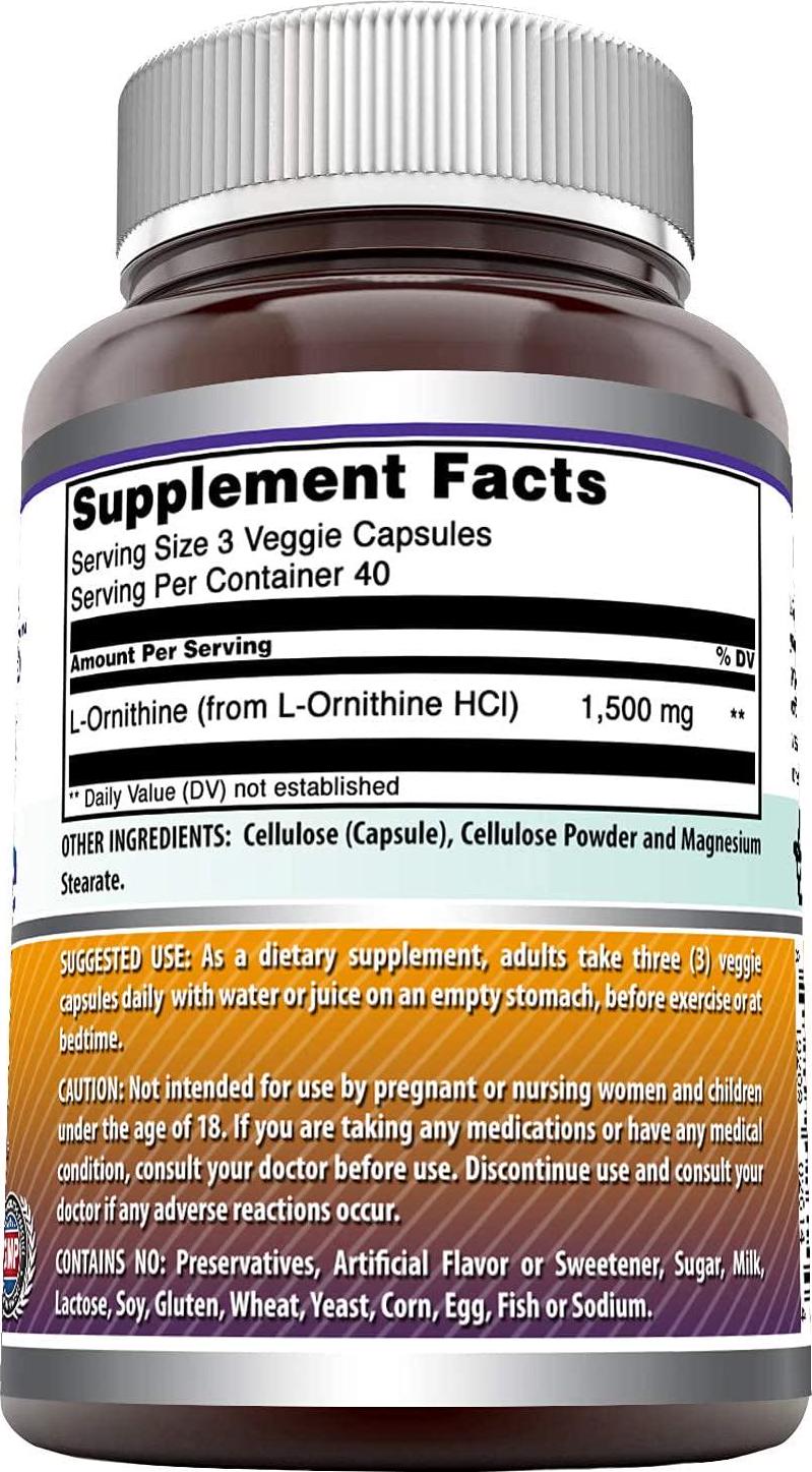 Amazing Formulas L-Ornithine 1500mg Per Serving Veggie Capsules(Non GMO,Gluten Free)- Supports Protein Metabolism, Helps Reduce Muscle Waste, Promotes Peak Athletic Performance(120 Count)