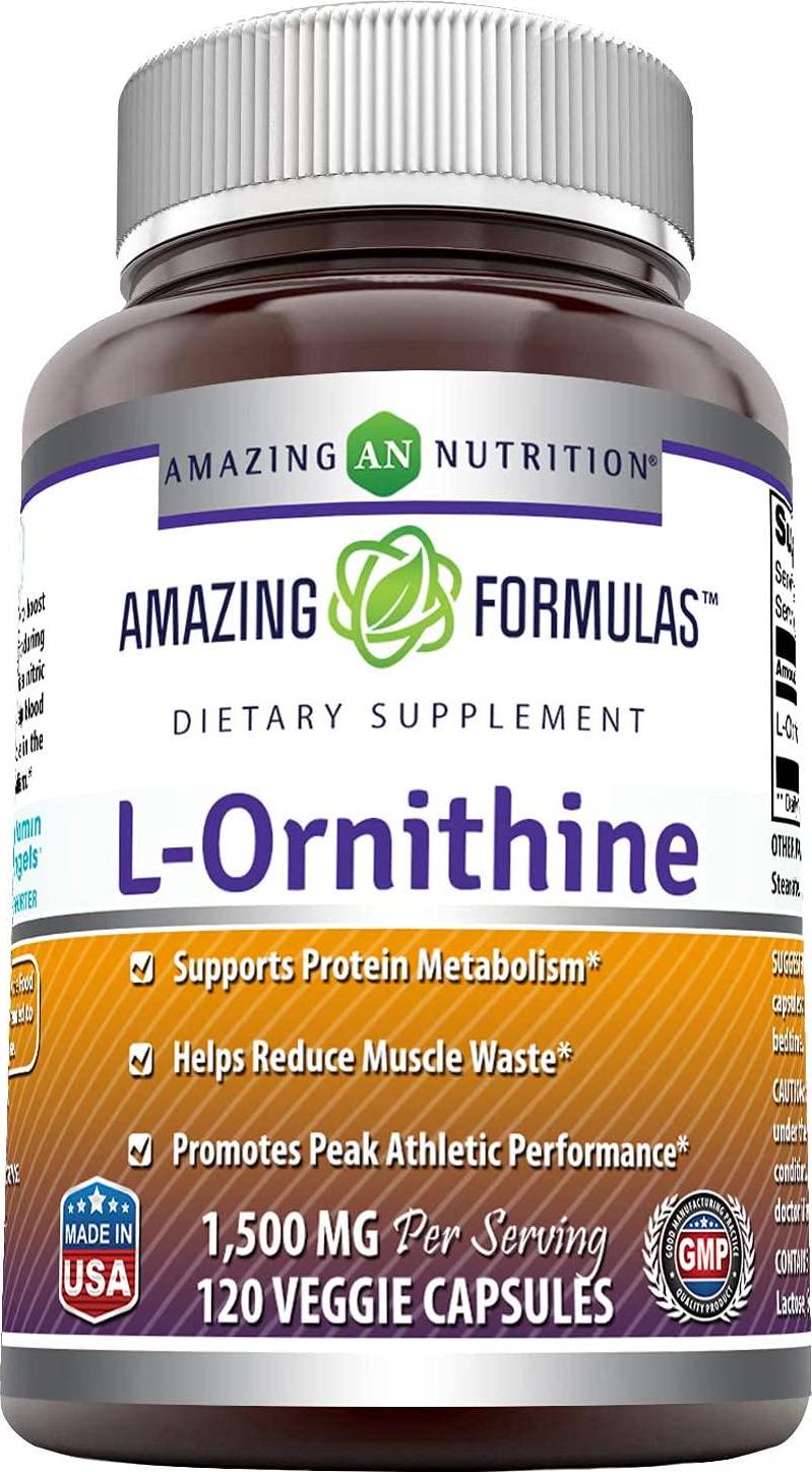 Amazing Formulas L-Ornithine 1500mg Per Serving Veggie Capsules(Non GMO,Gluten Free)- Supports Protein Metabolism, Helps Reduce Muscle Waste, Promotes Peak Athletic Performance(120 Count)