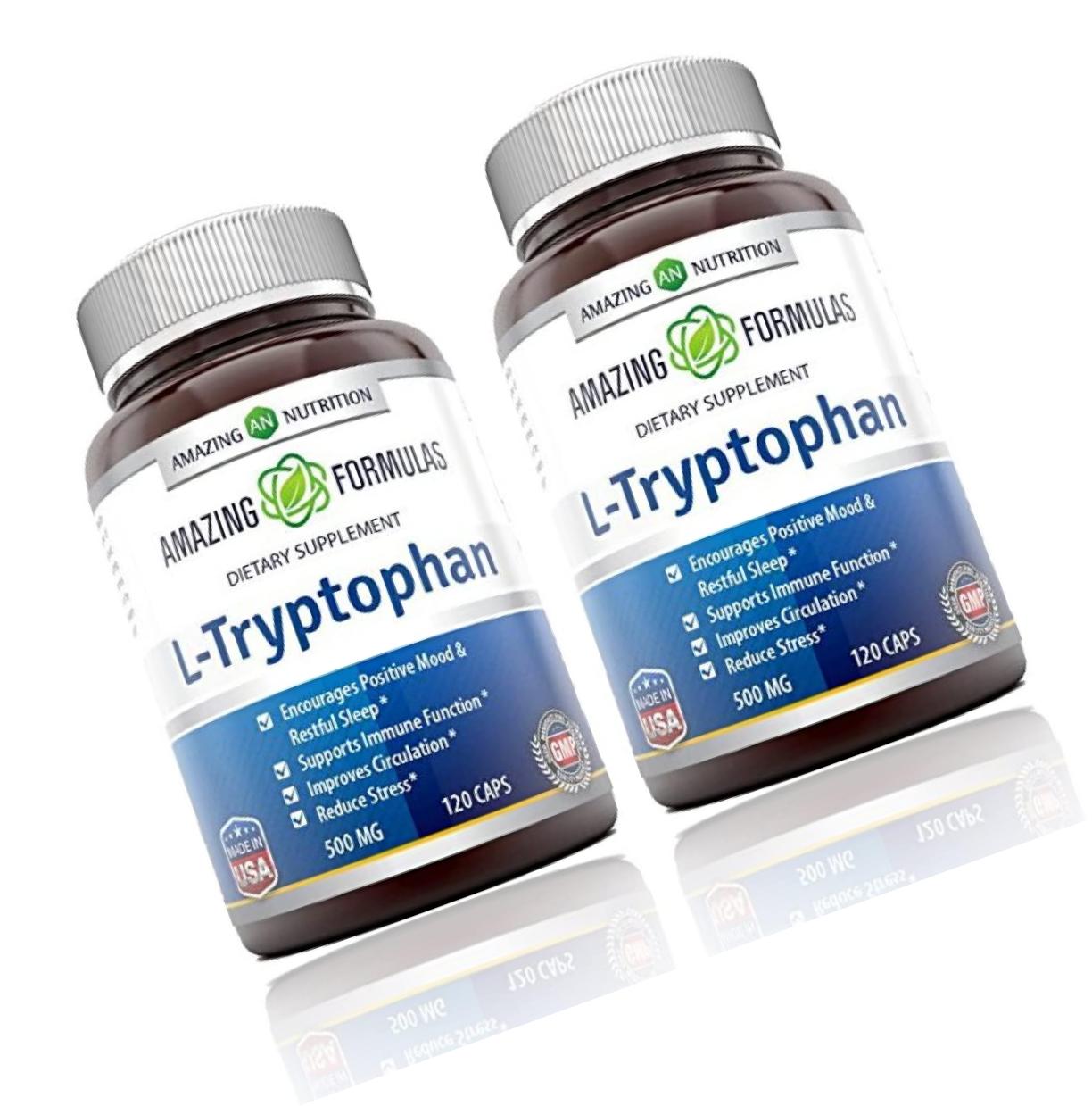 Amazing Formulas L-Tryptophan Dietary Supplement 500 mg Capsules (Non-GMO) - Natural Sleep Aid Supplements - for Stress Relief, Circulation and Immune Support (120 (Pack of 2))
