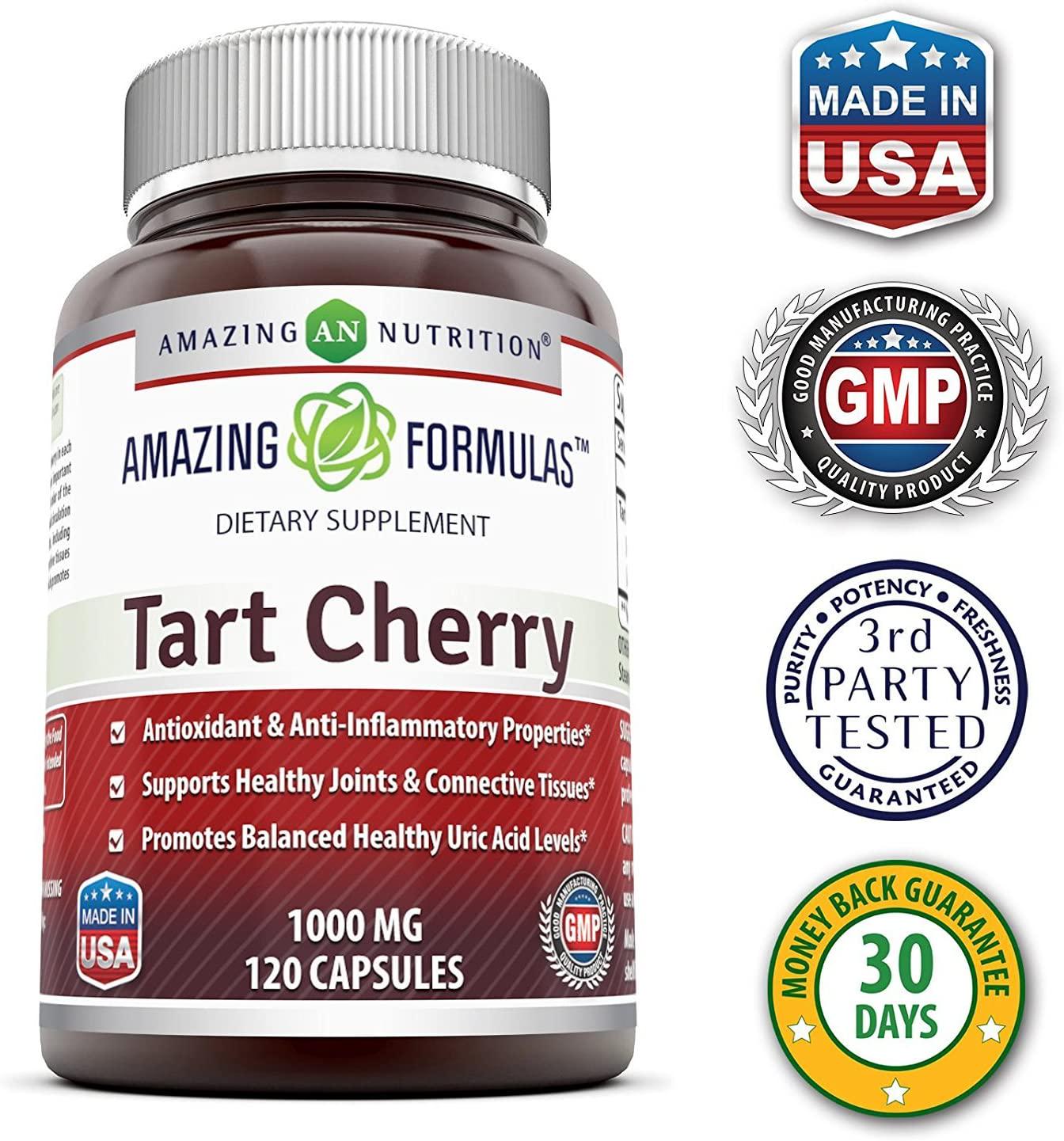 Amazing Formulas Tart Cherry Extract 1000 Mg Capsules - Non-GMO - Antioxidant Support - Promotes Joint Health and a Proper Uric Acid Level Balance (120 Count (Pack of 3))