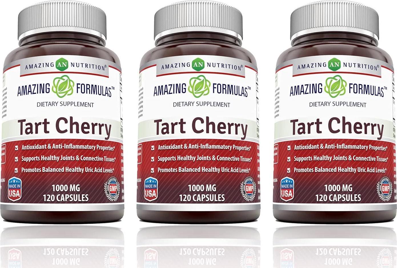Amazing Formulas Tart Cherry Extract 1000 Mg Capsules - Non-GMO - Antioxidant Support - Promotes Joint Health and a Proper Uric Acid Level Balance (120 Count (Pack of 3))
