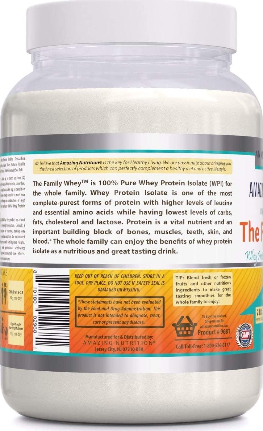 Amazing Formulas The Family Whey Whey Protein (Isolate) Powder for The Whole Family - 2 lbs - Most Complete and Purest Form of Protein -(Vanilla Flavor) (Non-GMO,Gluten Free)