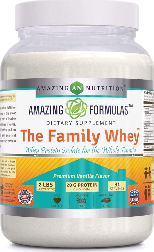 Amazing Formulas The Family Whey Whey Protein (Isolate) Powder for The Whole Family - 2 lbs - Most Complete and Purest Form of Protein -(Vanilla Flavor) (Non-GMO,Gluten Free)