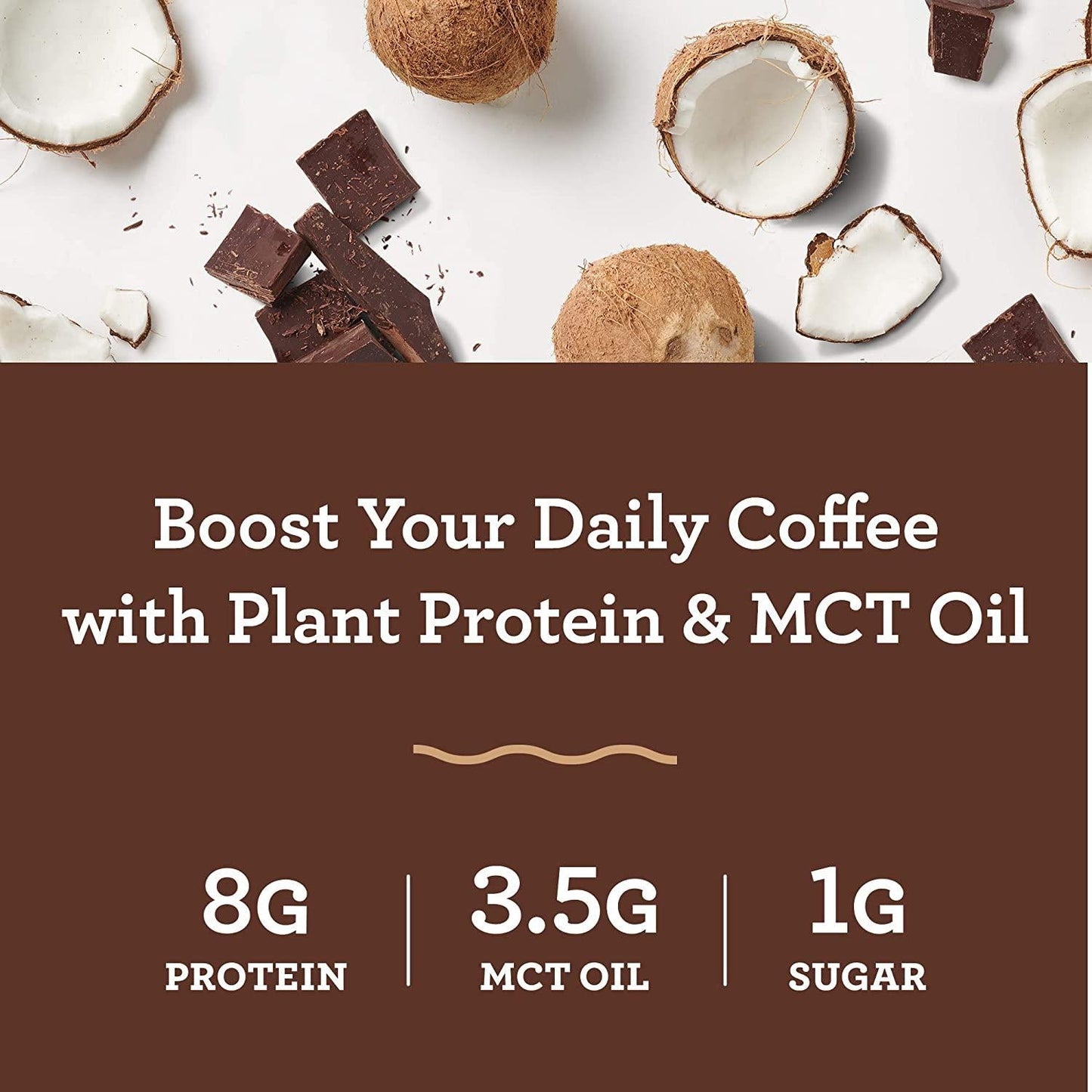 Amazing Grass Amazing Protein Creamer, Plant-Based Protein with Coconut MCT Oil, Dark Chocolate, 12 Servings