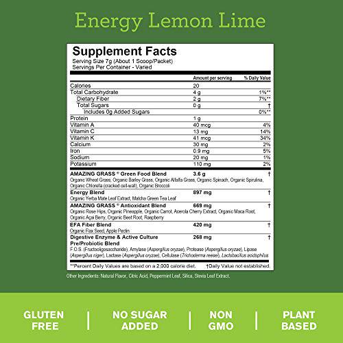 Amazing Grass Energy Green Superfood Lemon Lime Flavor, 7.4-Ounce Tub