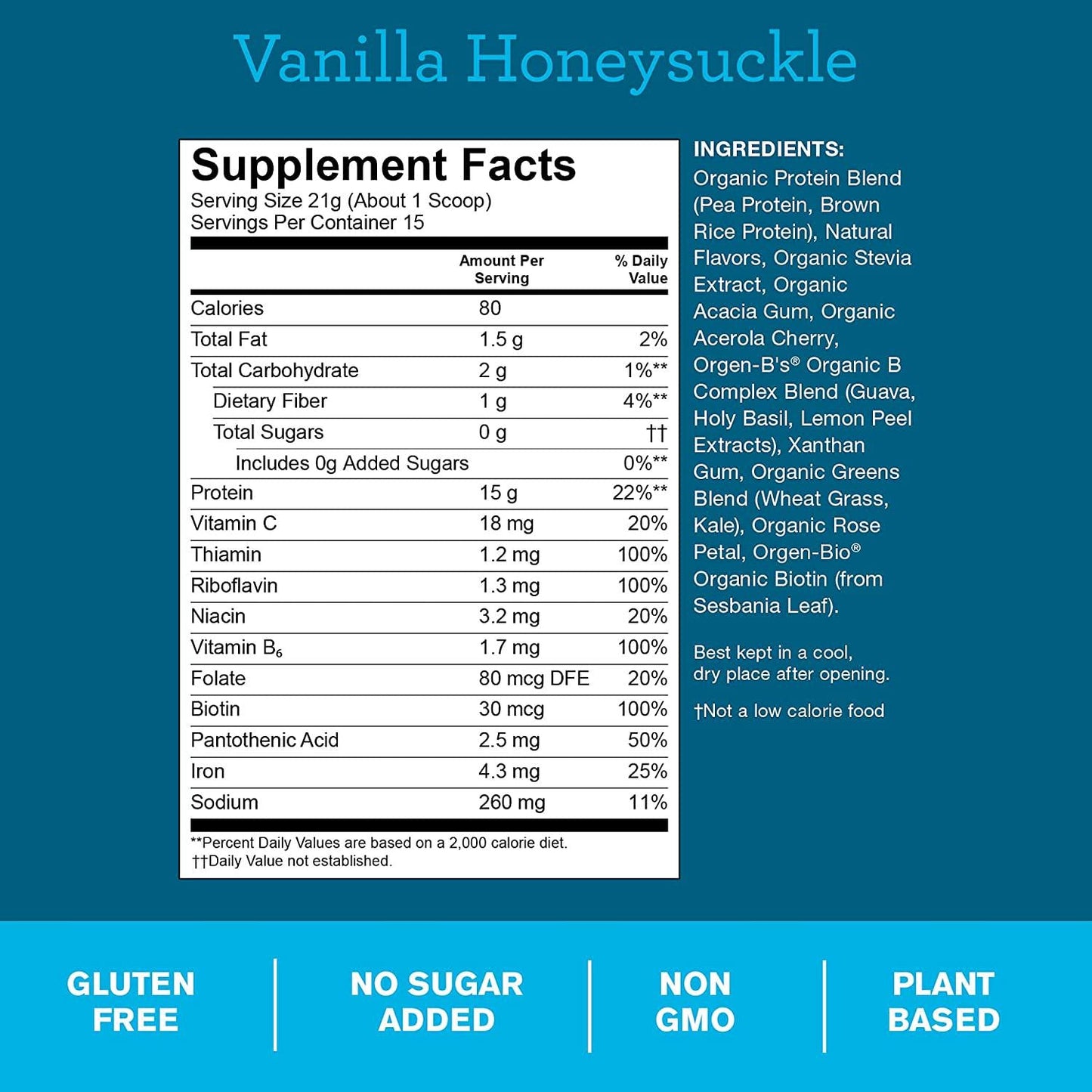 Amazing Grass GLOW Vegan Collagen Support with Biotin and Plant Based Protein Powder, Vanilla Honeysuckle, 15 Servings