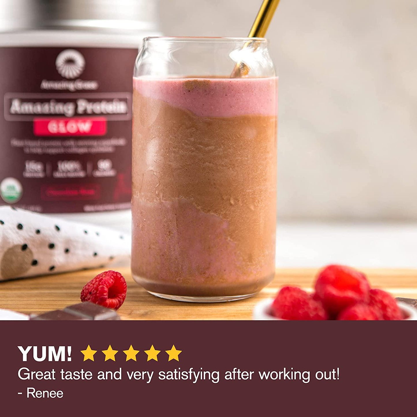 Amazing Grass GLOW Vegan Protein Powder: Organic Plant Based Collagen Support Protein Powder with Biotin Supplements, Chocolate Rose Flavor, 15 Servings