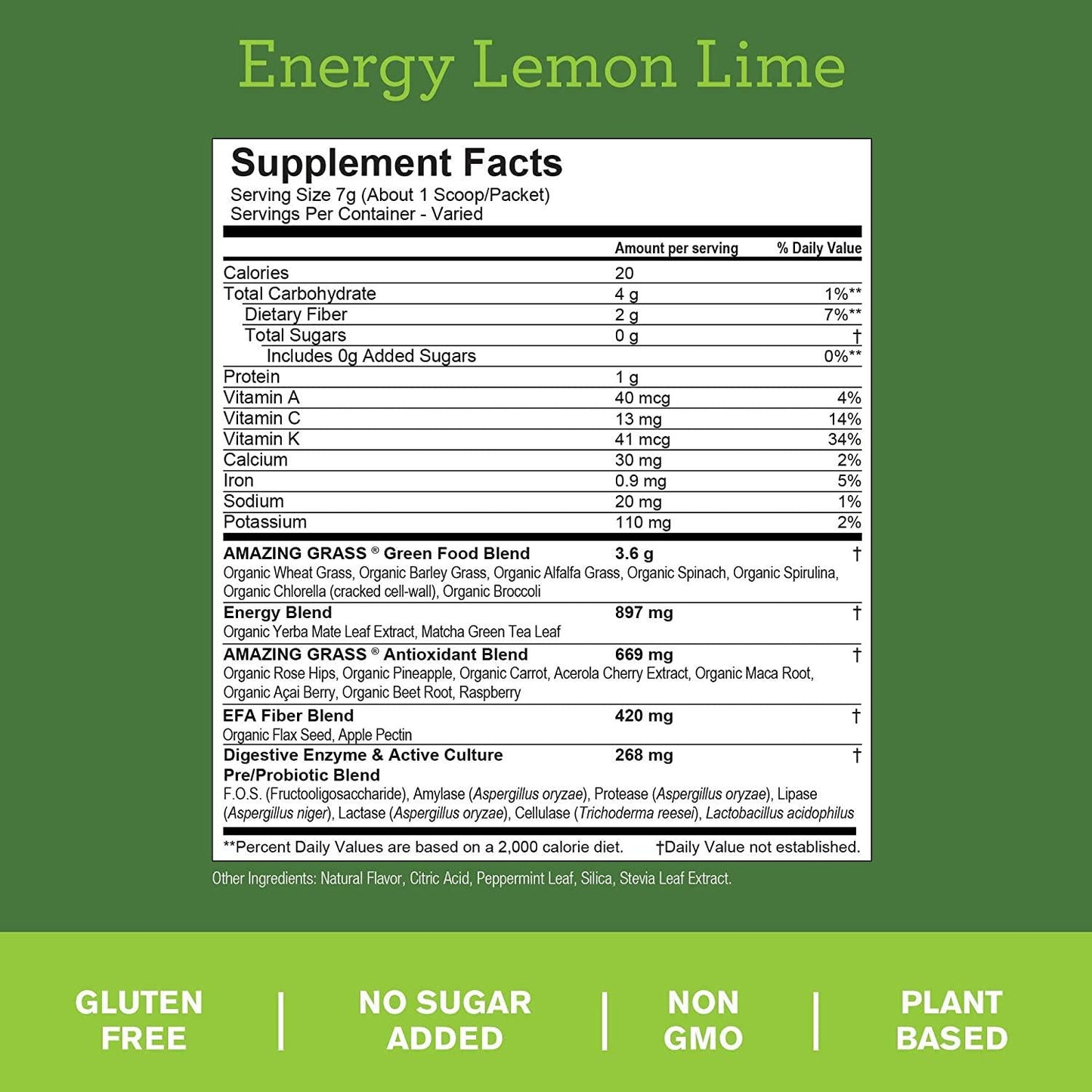 Amazing Grass Green Superfood, Energy Lemon Lime, 30 Servings, 210 g