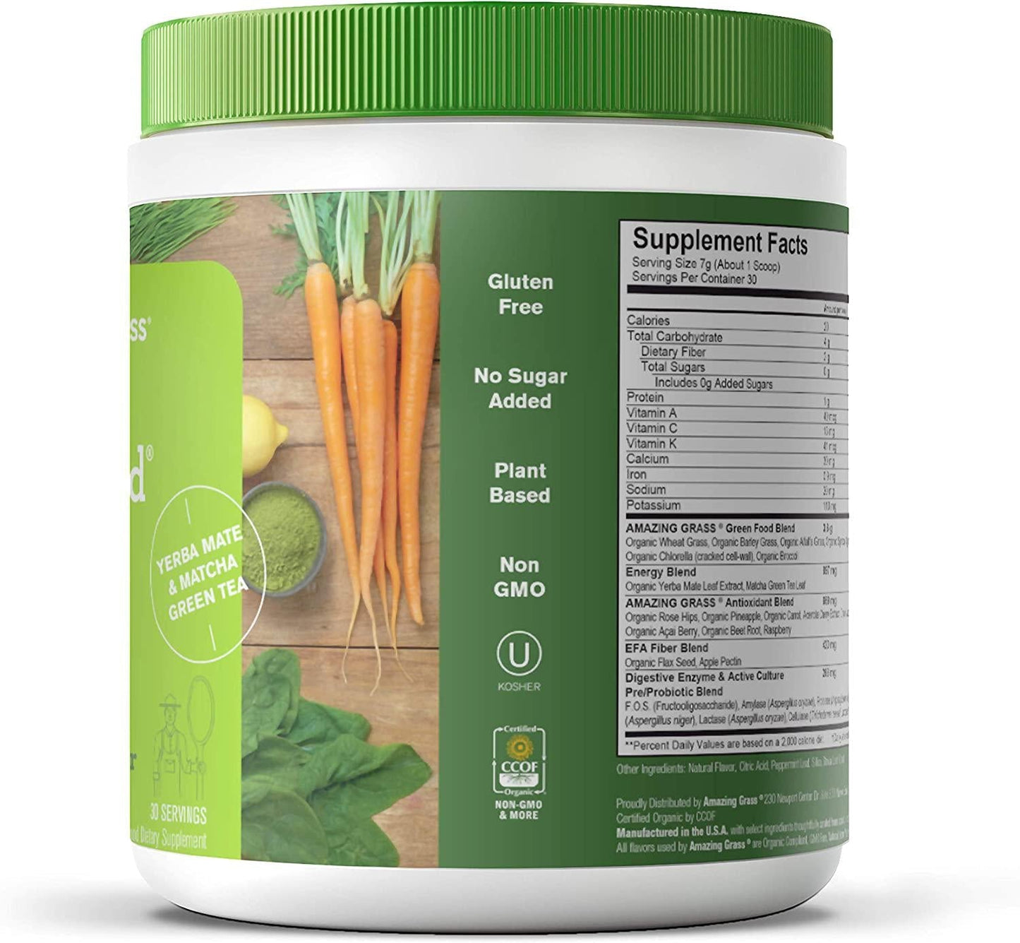 Amazing Grass Green Superfood, Energy Lemon Lime, 30 Servings, 210 g