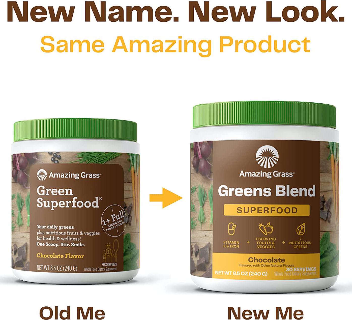 Amazing Grass Green Superfood: Organic Wheat Grass and 7 Super Greens Powder, 2 servings of Fruits and Veggies per scoop, Chocolate Flavor, 30 Servings