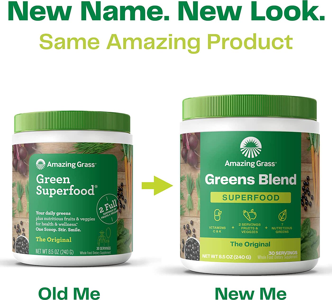 Amazing Grass Greens Blend Superfood: Super Greens Powder with Spirulina, Chlorella, Beet Root Powder, Digestive Enzymes, Prebiotics and Probiotics, Original, 60 Servings (Packaging May Vary)