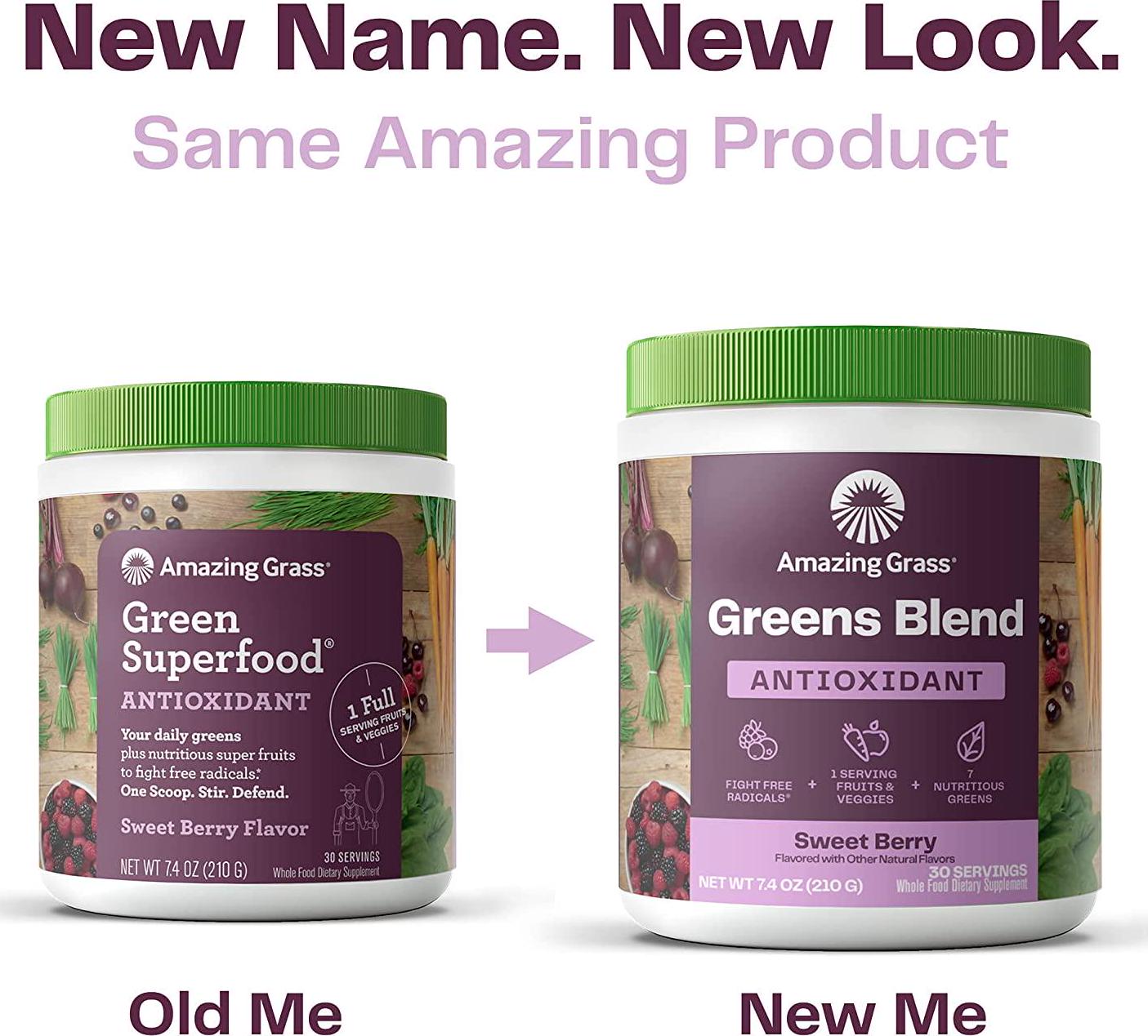 Amazing Grass Greens Blend Antioxidant: Super Greens Powder with Spirulina, Beet Root Powder, Elderberry and Probiotics, Sweet Berry, 60 Servings (Packaging May Vary)