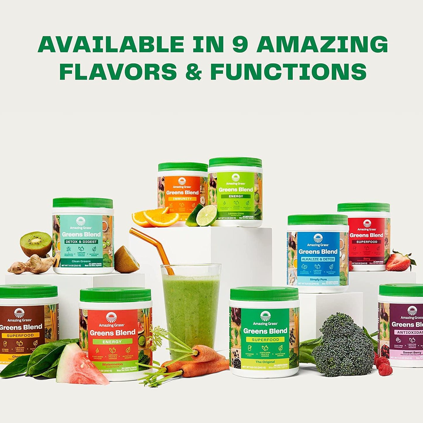 Amazing Grass Greens Blend Superfood: Super Greens Powder with Spirulina, Chlorella, Beet Root Powder, Digestive Enzymes, Prebiotics and Probiotics, Original, 60 Servings (Packaging May Vary)