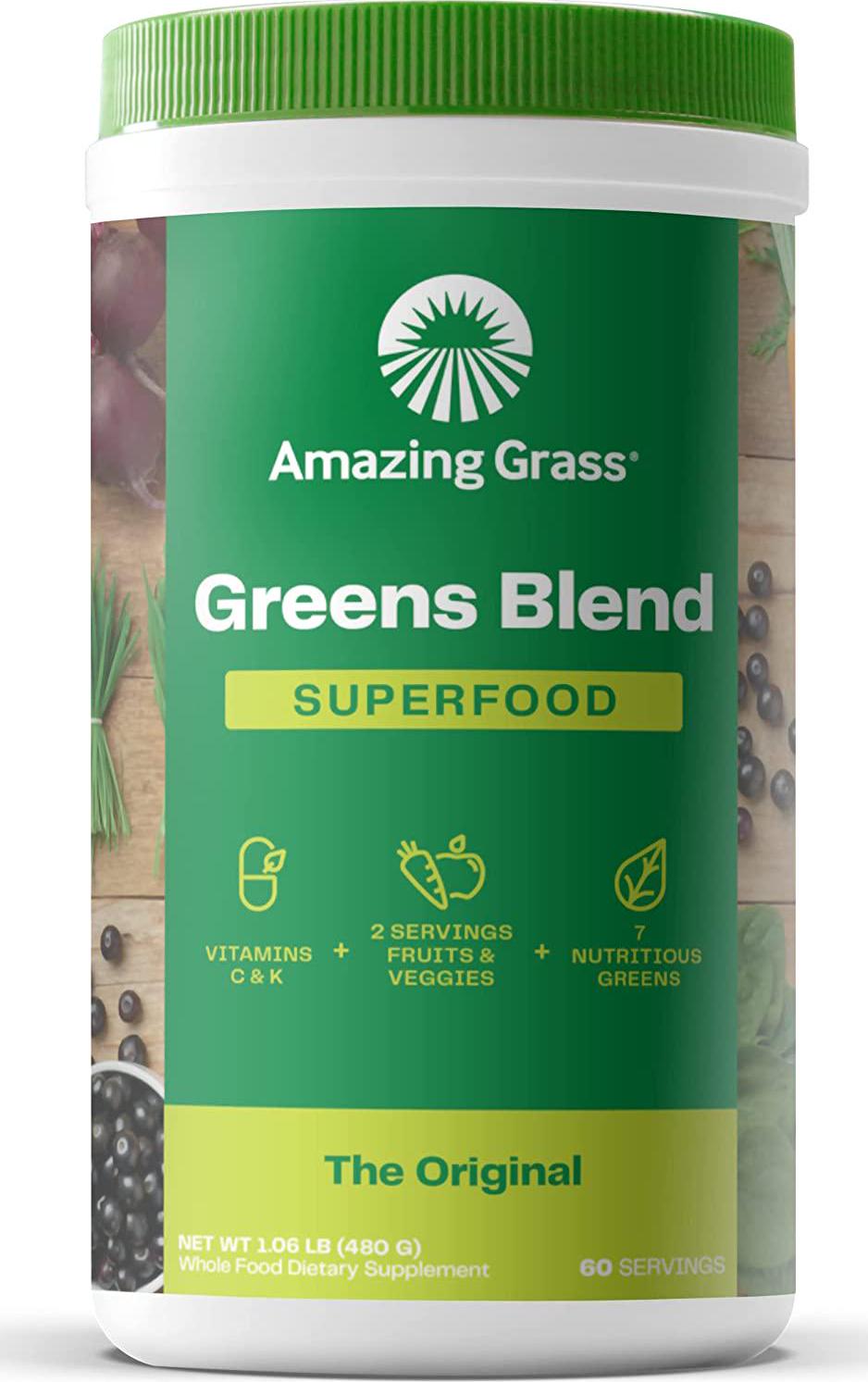Amazing Grass Greens Blend Superfood: Super Greens Powder with Spirulina, Chlorella, Beet Root Powder, Digestive Enzymes, Prebiotics and Probiotics, Original, 60 Servings (Packaging May Vary)