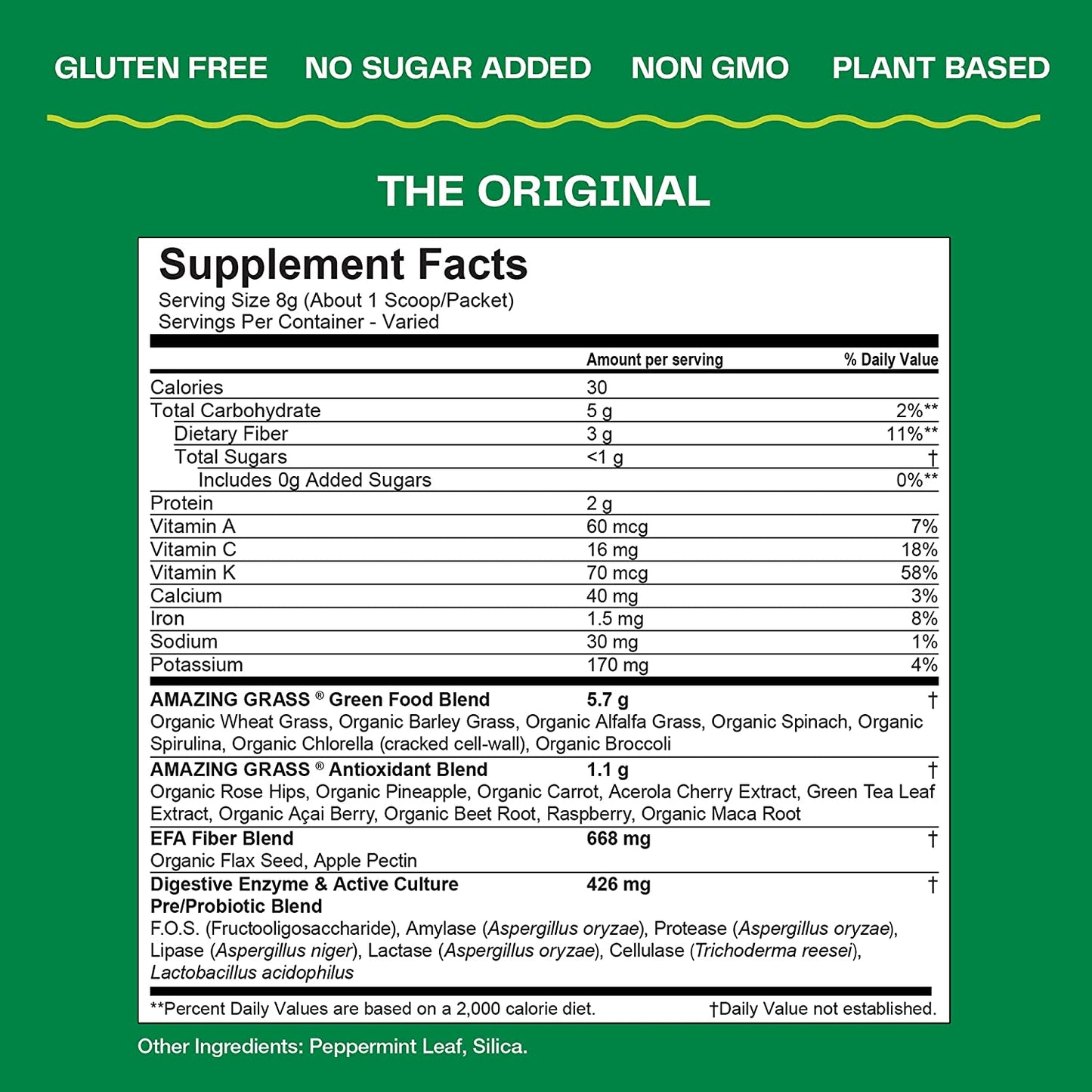 Amazing Grass Greens Blend Superfood: Super Greens Powder with Spirulina, Chlorella, Beet Root Powder, Digestive Enzymes, Prebiotics and Probiotics, Original, 60 Servings (Packaging May Vary)