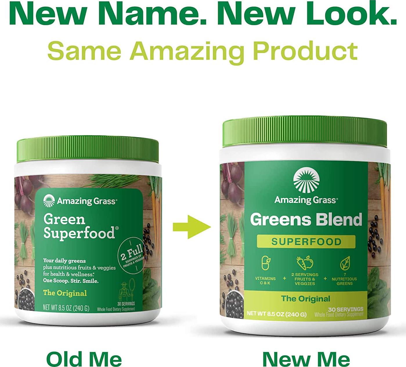 Amazing Grass Greens Blend Superfood: Super Greens Powder with Spirulina, Chlorella, Beet Root Powder, Digestive Enzymes and Probiotics, Original, 30 Servings (Packaging May Vary)