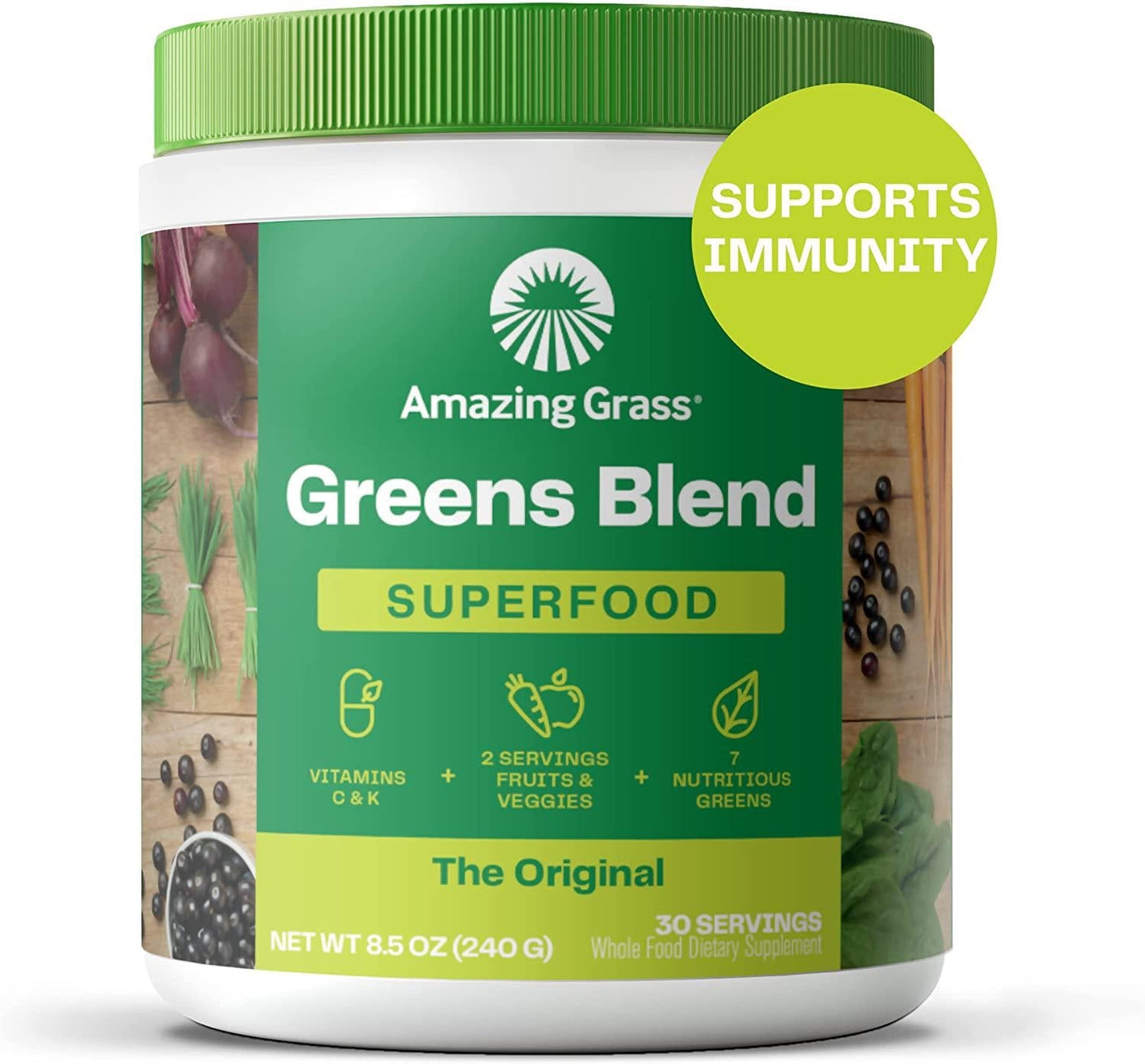 Amazing Grass Greens Blend Superfood: Super Greens Powder with Spirulina, Chlorella, Beet Root Powder, Digestive Enzymes and Probiotics, Original, 30 Servings (Packaging May Vary)