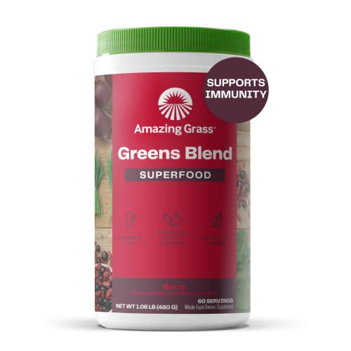 Amazing Grass Greens Blend Superfood: Super Greens Powder with Spirulina, Chlorella, Beet Root Powder, Digestive Enzymes and Probiotics, Berry, 60 Servings (Packaging May Vary)