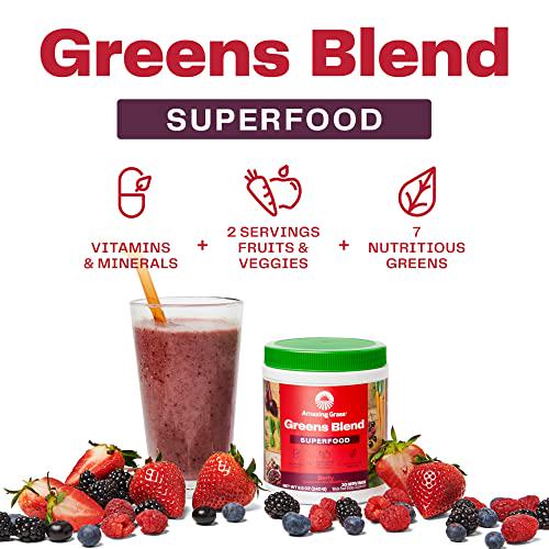 Amazing Grass Greens Blend Superfood: Super Greens Powder with Spirulina, Chlorella, Beet Root Powder, Digestive Enzymes and Probiotics, Berry, 60 Servings (Packaging May Vary)