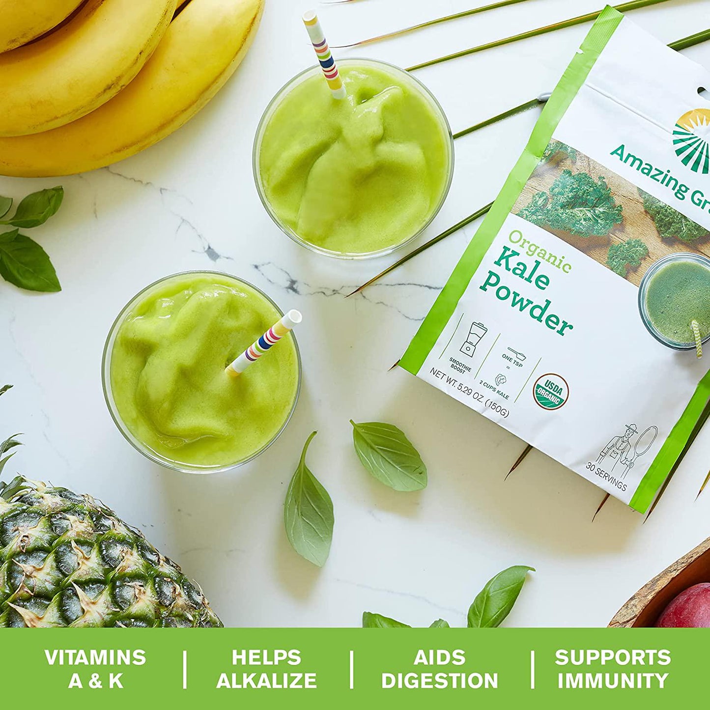 Amazing Grass Organic Kale Powder: Smoothie Booster with Super Greens and Vitamin K, 30 Servings