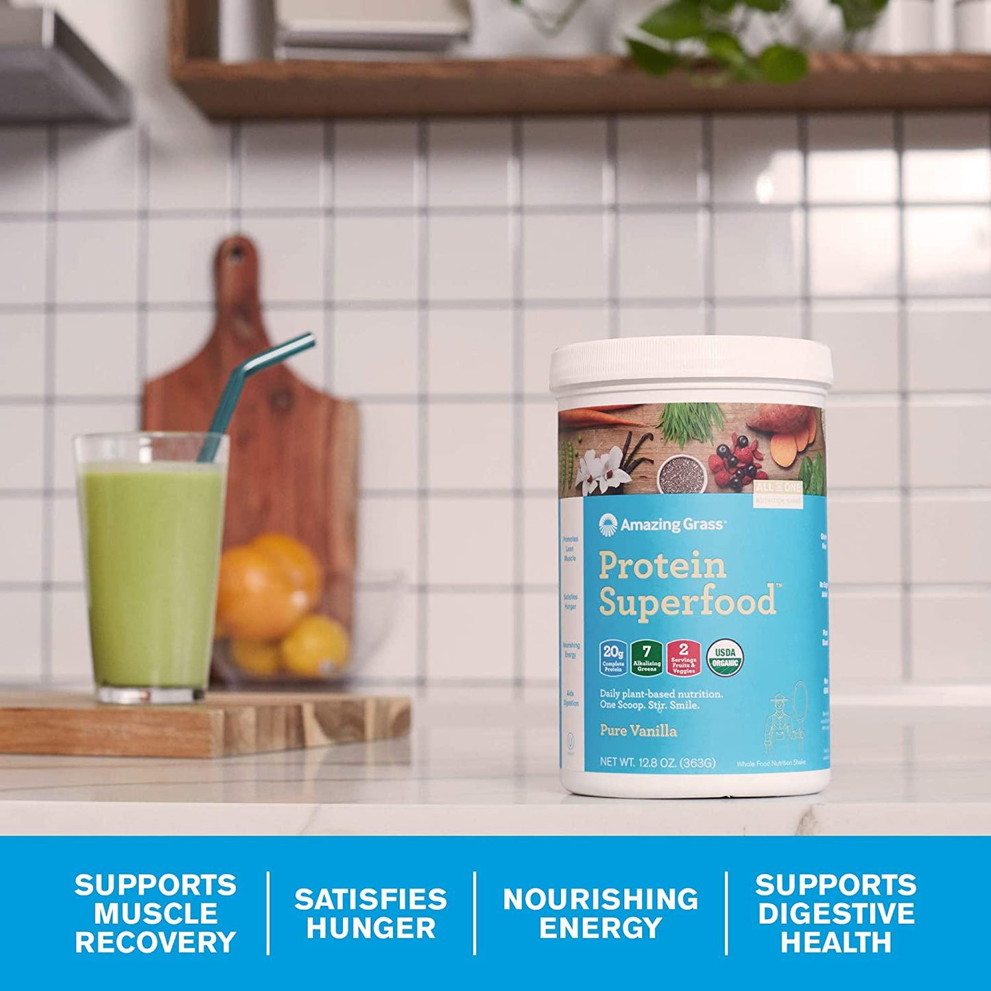 Amazing Grass PSF Powder, Pure Vanilla, 20 Servings (Old Version)