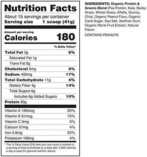 Amazing Grass | Protein and Kale - Organic, Plant-Based Protein Powder, with Nutritious Greens; No Stevia, 20g Protein, 1 Cup Leafy Greens, Gluten Free, No Dairy, Non GMO | Honey Roasted Peanut, 615g