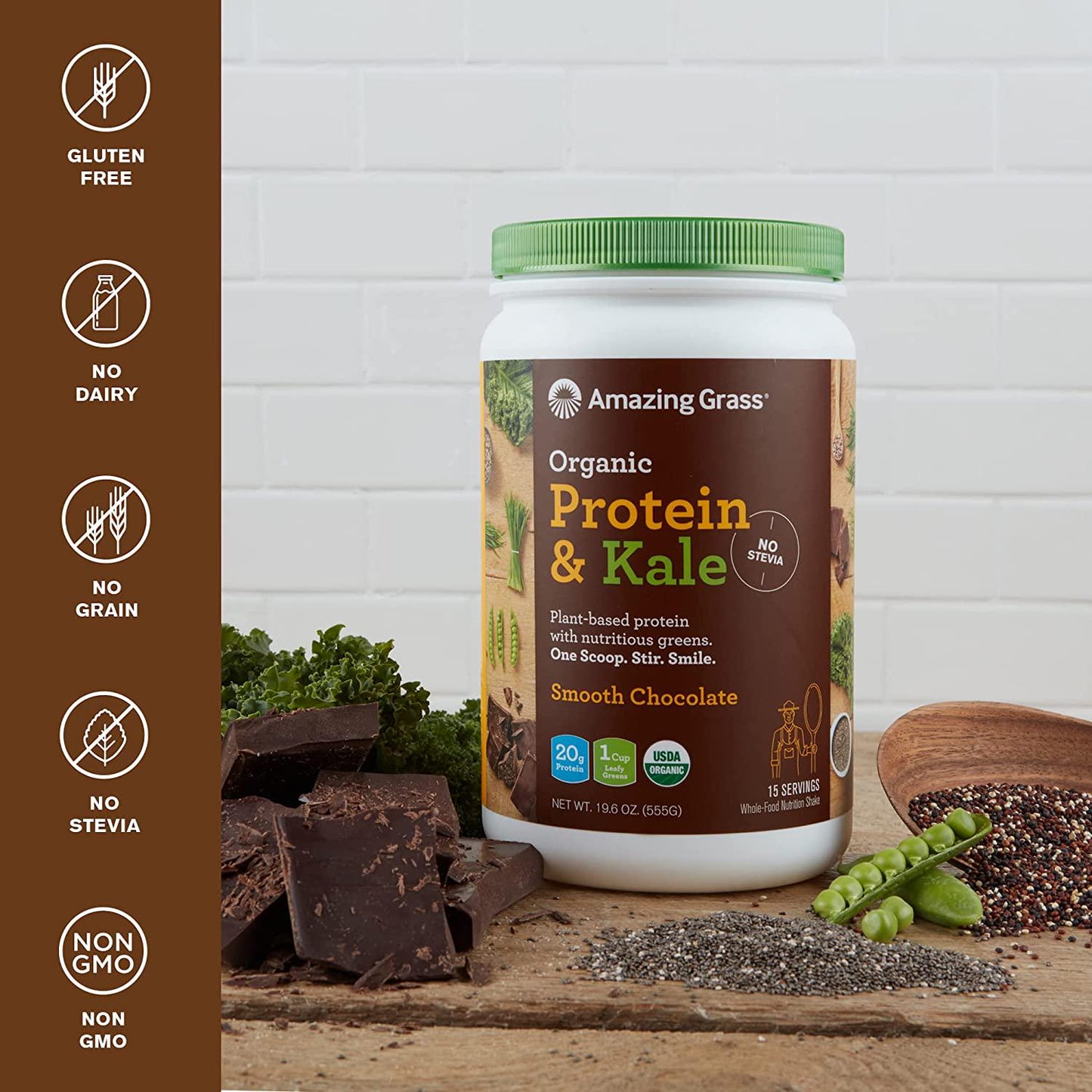 Amazing Grass Vegan Protein and Kale Powder: 20g of Organic Protein + 1 Cup Leafy Greens per Serving, Chocolate, 15 Servings