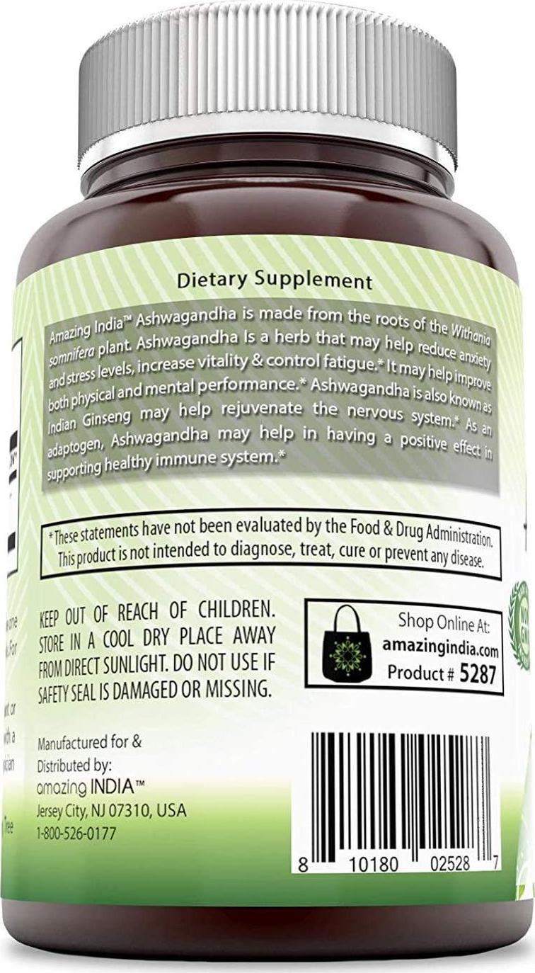 Amazing India Ashwagandha 500 Mg 120 Veg Capsules Promotes healthy Immunity Supports Stress Management and Promotes Vitality