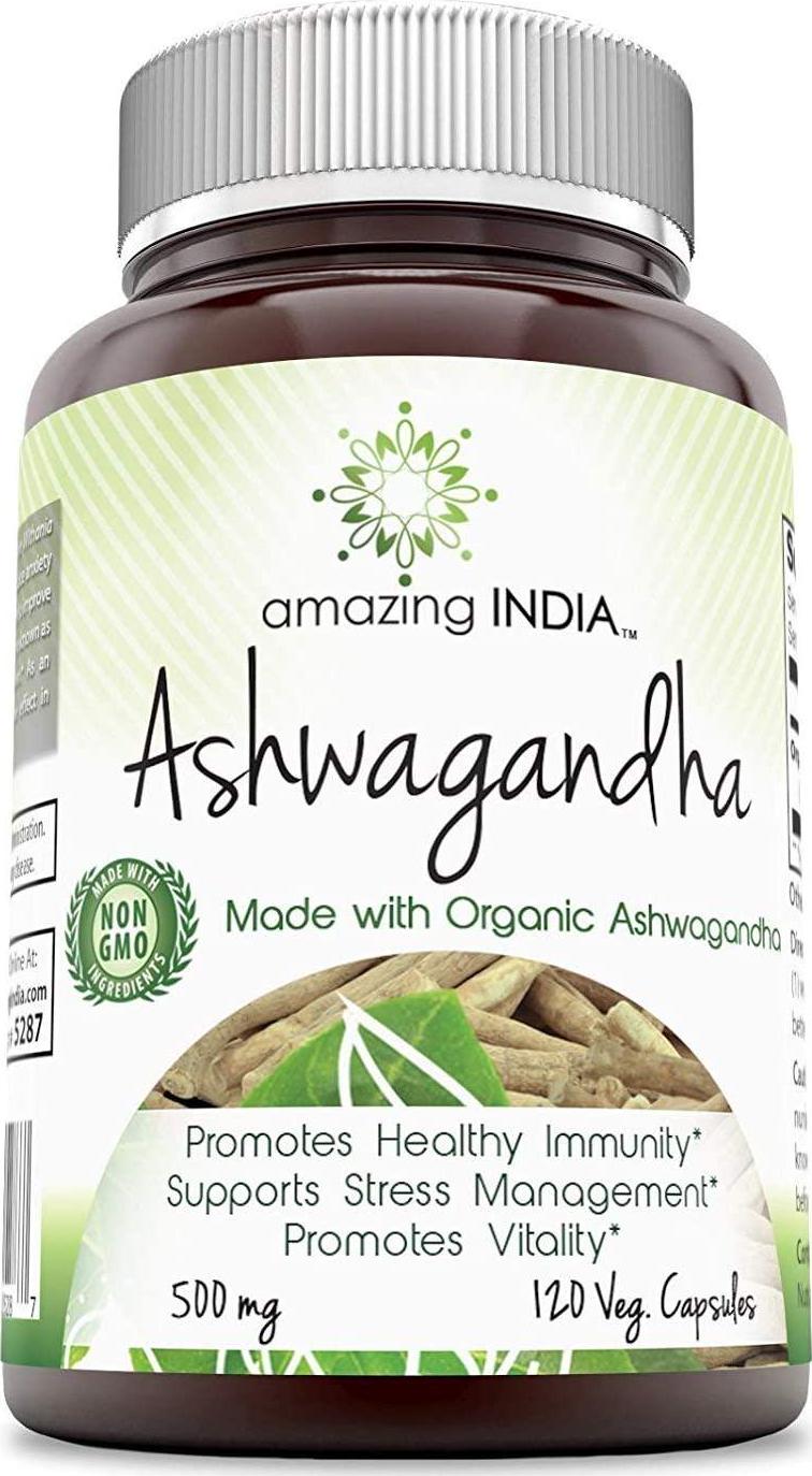 Amazing India Ashwagandha 500 Mg 120 Veg Capsules Promotes healthy Immunity Supports Stress Management and Promotes Vitality