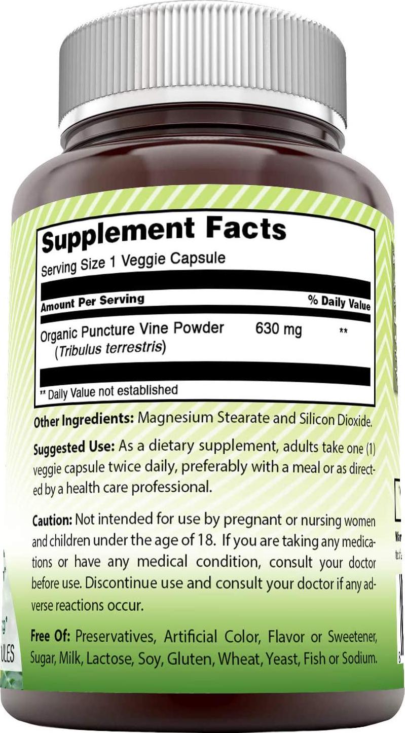 Amazing India Organic Tribulus 630 mg, 120 Veggie Capsules (Non-GMO,Gluten Free) Raw, Vegan,Plant-Based Nutrition. Supports Men's Reproductive Health, Promote Lean Muscle Mass, Supports Heart