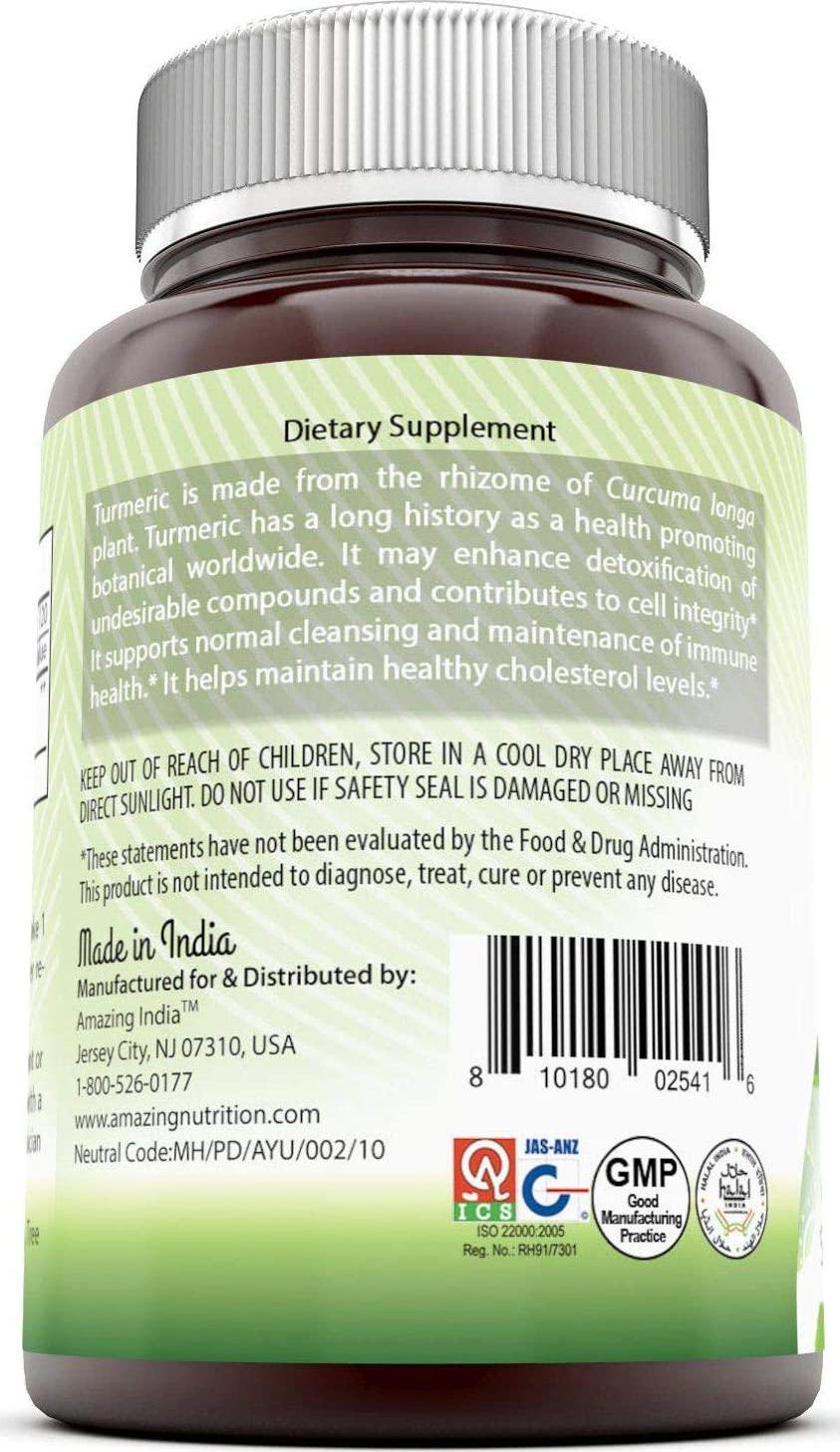Amazing India Turmeric (Made with Organic Turmeric) 500 mg, 120 Veggie Capsules (Non-GMO) Per Bottle -Antioxidant Support* -Promotes Health Immunity* -Helps Maintain Healhy Digestive System*