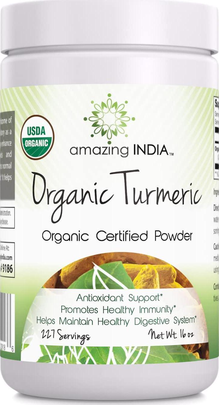 Amazing India USDA Certified Organic Turmeric Powder (Non-GMO) - 16 Oz - Antioxidant Support - Promotes Healthy Immunity - Helps Maintain Healthy Digestive System