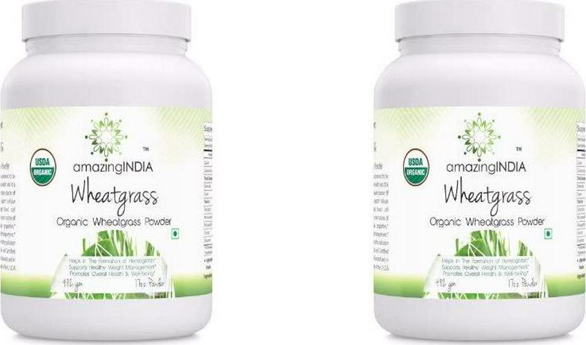 Amazing India USDA Certified Organic Wheatgrass Power 482 gm (17 oz) *Helps in The Formulation of Hemoglobin, Supports Healthy Weight Management,Promotes Overall Health and Well-Being Pack of 2