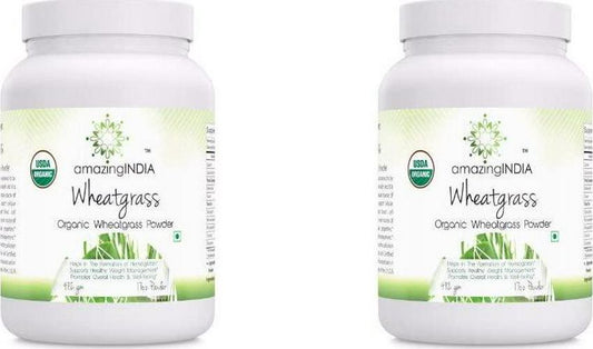 Amazing India USDA Certified Organic Wheatgrass Power 482 gm (17 oz) *Helps in The Formulation of Hemoglobin, Supports Healthy Weight Management,Promotes Overall Health and Well-Being Pack of 2