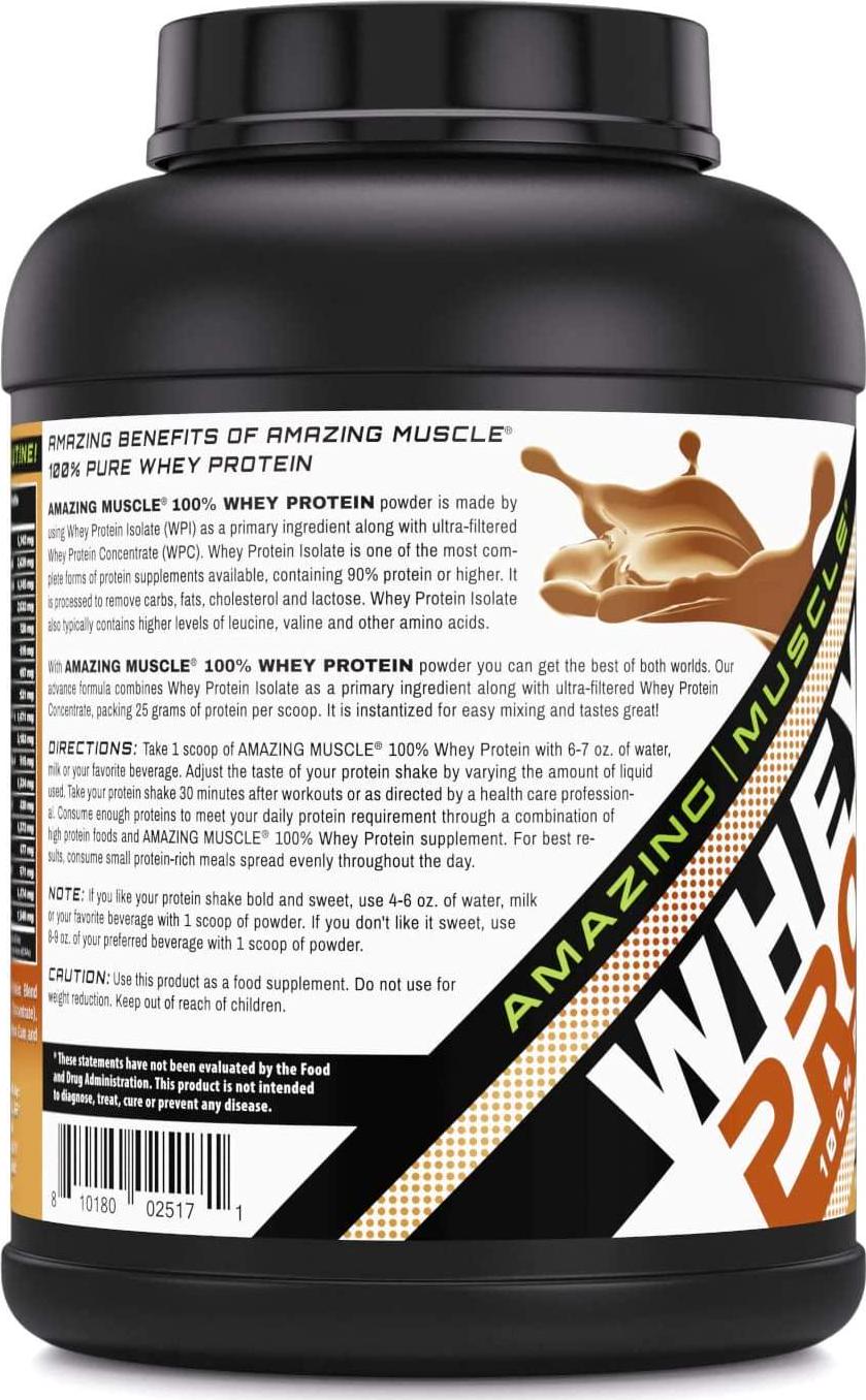 Amazing Muscle 100% Whey Protein Powder * 5 Lbs *Advanced Formula with Whey Protein Isolate as a Primary Ingredient Along with Ultra Filtered Whey Protein Concentrate * Supports Lean Muscle Growth