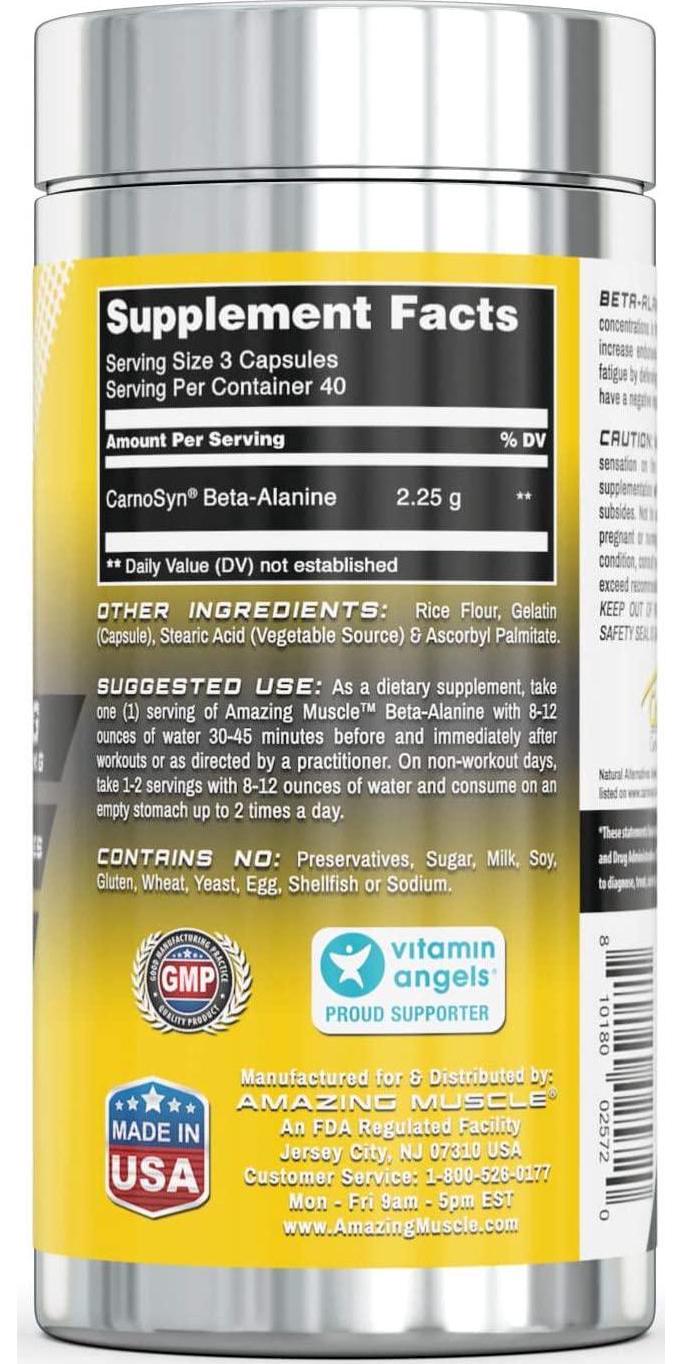 Amazing Muscle Beta-Alanine 2.25g 120 Capsule - Ideal Pre and Post Workout Supplement