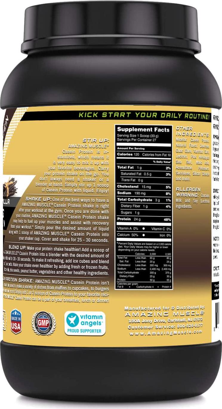 Amazing Muscle Casein Protien Vanilla 2 Lb - Promotes Lean Muscle Gain - May Benefit The Immune System - Supports Swift Muscle Recovery