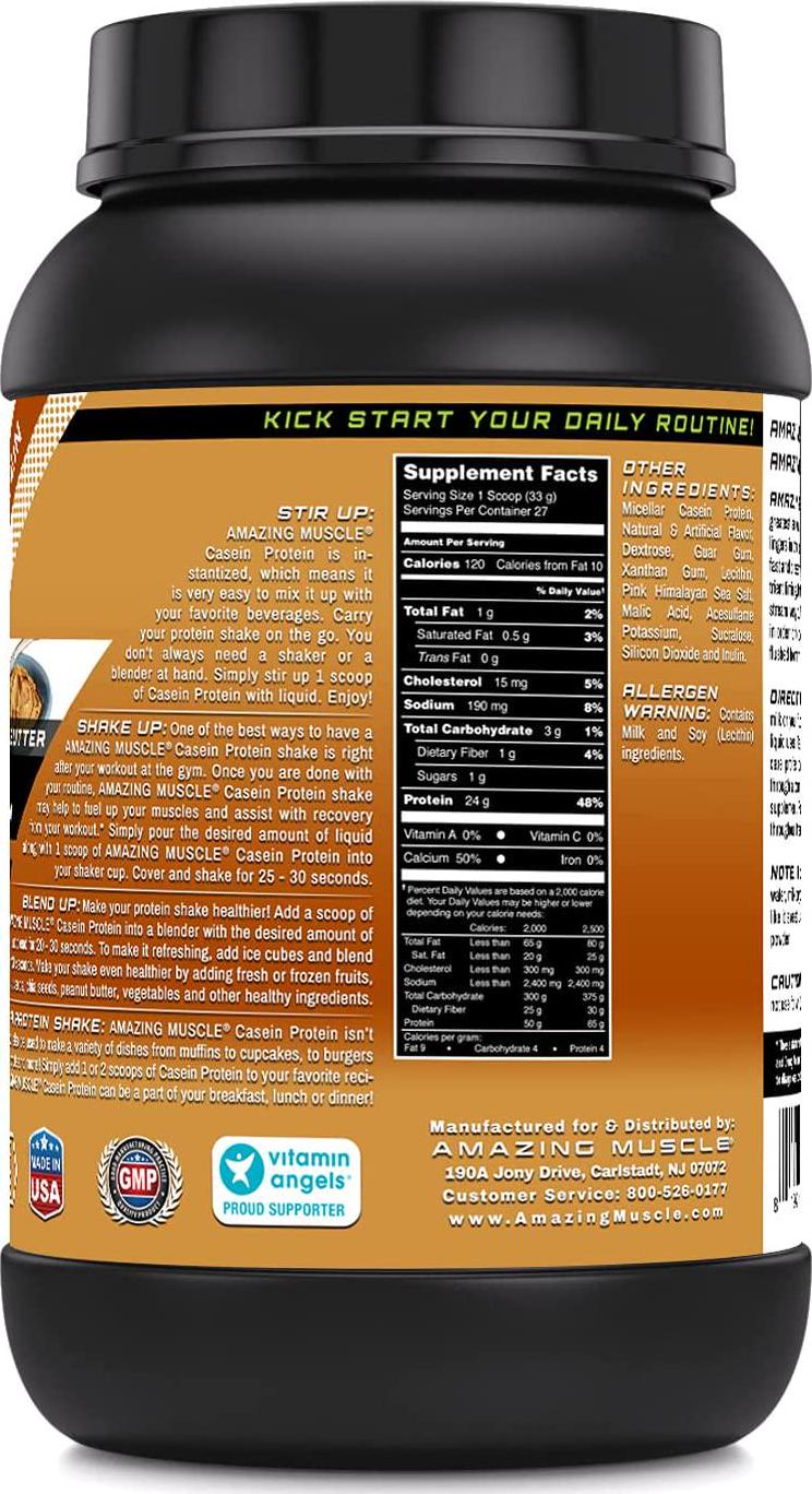 Amazing Muscle Casein Protein Peanut Butter 2 Lb - Promotes Lean Muscle Gain - May Benefit The Immune System - Supports Swift Muscle Recovery